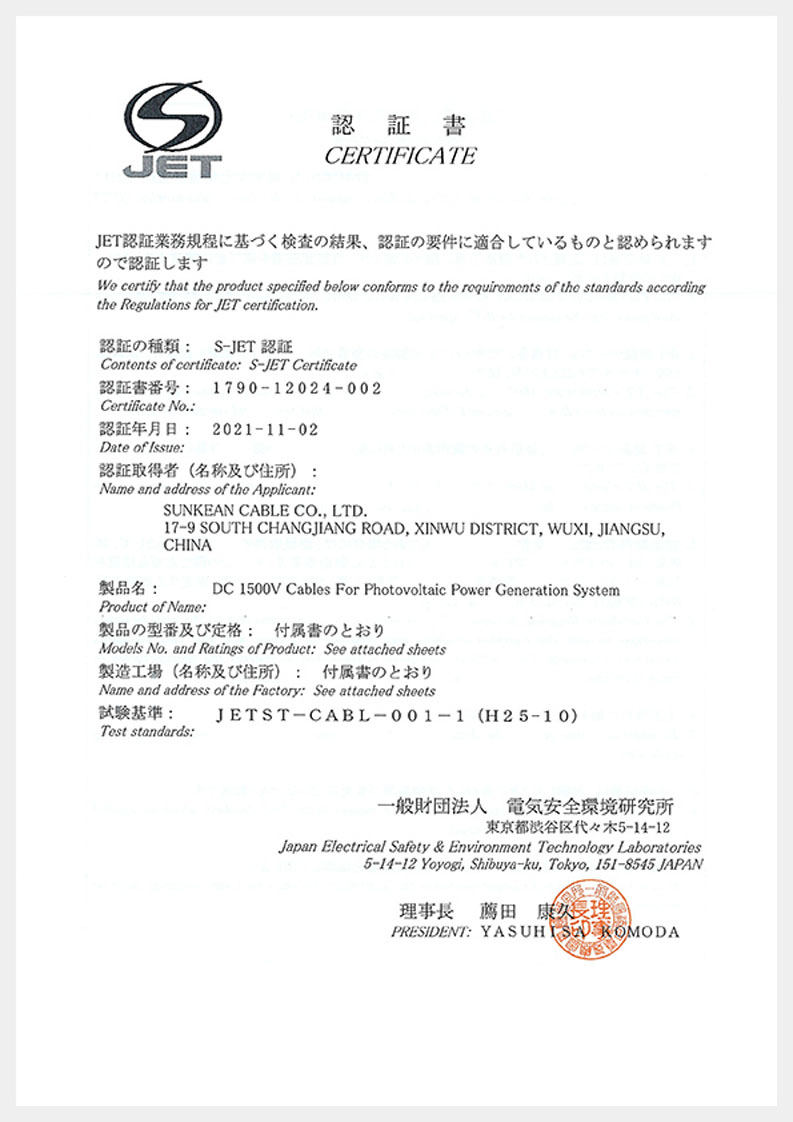 S-JET PV-CQ-Zertifikat